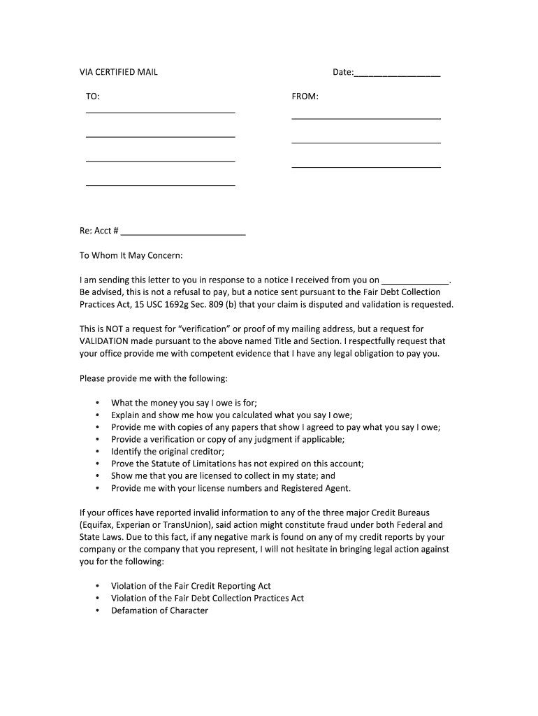 Debt Validation Letter Sample  Form